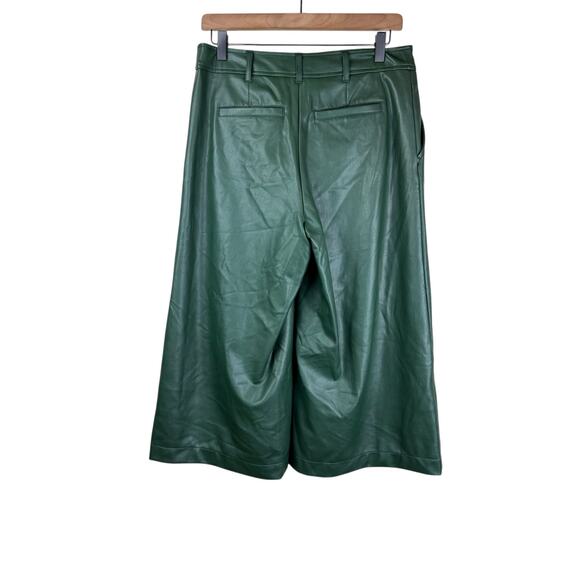 By Anthropologie Dark Green Leather Flowy Flared Capri Culottes - Picture 2 of 7